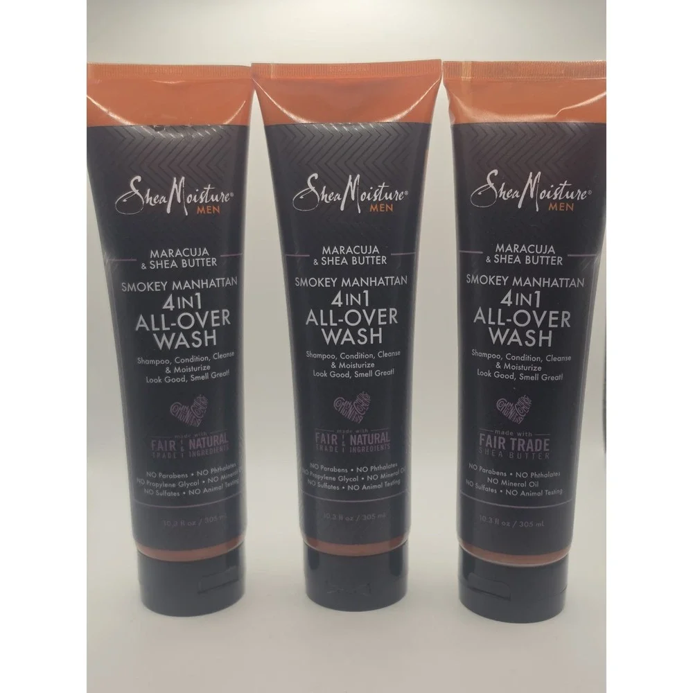3 Bottles Shea Moisture Men Smokey Manhattan 4 In 1 All-Over Wash 10.3 Oz. Each